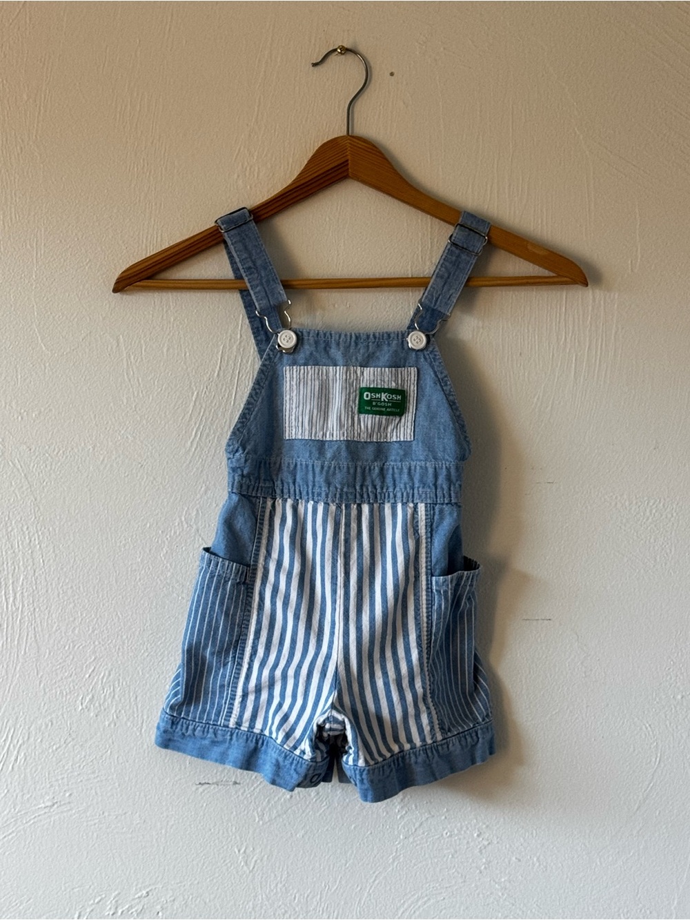 OshKosh B'gosh Light Blue Denim and White Striped Shortalls